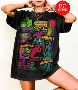 Vintage Universal Monsters T-Shirt – Retro Horror Movie Graphic Tee – Oversized Halloween Shirt