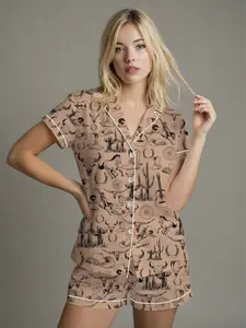 Horses Cowboy Pajamas Set, Cowboy Western Women Pajamas, Buffalo Head Midnight Shirt, Trendy Set Of Pajamas, Matching Pajamas Set