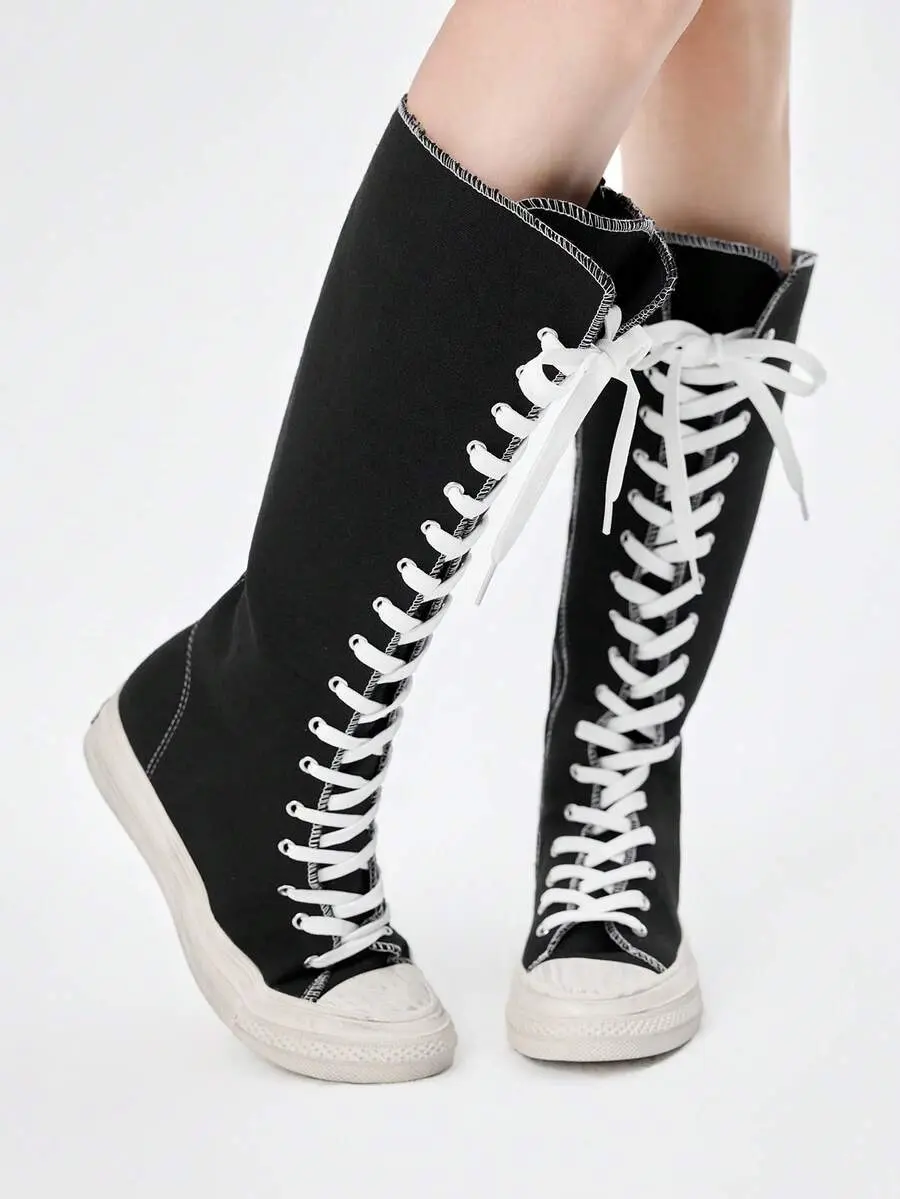 Women's Lace-Up Over-The-Knee Boots, Cute-Style Y2K-Inspired Long Boots For Daily Wear Valentine's Day And Going Out Outfits