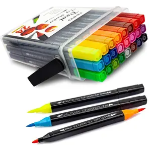 Markers for ,Washable Markers With Stand Portable Box, Tip Set, Brush & Fine Tips, 24 Pack, Art Supplies for Coloring, Doodling, Sketching, Drawing, Journaling