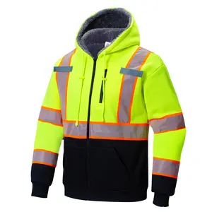 ProtectX Class 3 Hi Vis Safety Hoodie for Men & Women, Fleece Lined Reflective High Visibility Sweatshirt Jacket