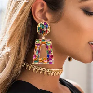 Vintage Colorful Geometric Square Earrings, Stylish Women's Statement Accessories for Parties, Ideal Holiday Gifts