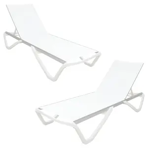 Furnish Theory Seabreeze White Frame & Mesh Outdoor Chaise Lounge Set for Patio Deck