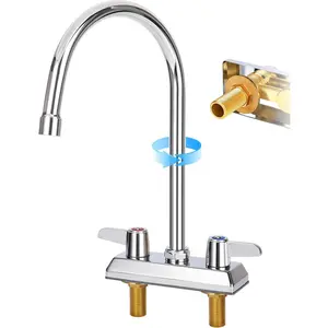 4 Inch Center Kitchen Sink,Commercial Sink Faucet,Brass Kitchen Faucet,Wall Mount Kitchen Faucets,Dual Lever Handles,with 3-1/2" Gooseneck Spout
