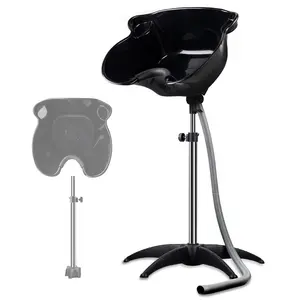Portable Shampoo Bowl，Shampoo Basin Salon Sink Hair，Height & Angle Adjustable Hair Washing Bowl with Drain Hose，Black