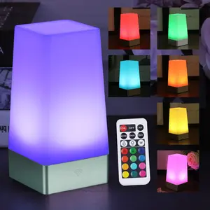 LED Square Night Light with Remote Control, Color Changing Table Lamp, Battery Operated for Bedroom and Kitchen, Uses 3 Aa Batteries