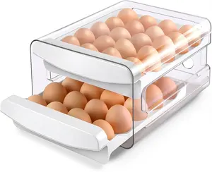 Egg Holder for Fridge, 2-Tier Stackable 40 Eggs Organizer Drawer for Refrigerator, Space-Saving Egg Container, Clear Plastic Egg Tray for Kitchen Storage
