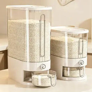 22Lbs Airtight Transparent Pest Control Rice Dispenser with Cover, Scoop and Preservation Function, Large Kitchen Accessories Grain Storage Container with Measuring Cylinder for Household Cereal, Soybean, Corn