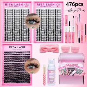 RITALASH 476 pcs Fairy/Flora Lash Clusters Kit, Fluffy Eyelashes Cluster, Large Pack Eyelash Extension Kit at Home, D Curl, Natural Invisible Band Lash with Waterproof DIY, DIY Eyelash Extensions, Fairy&Flora-D-8-18MIX False Eyelashes Kit