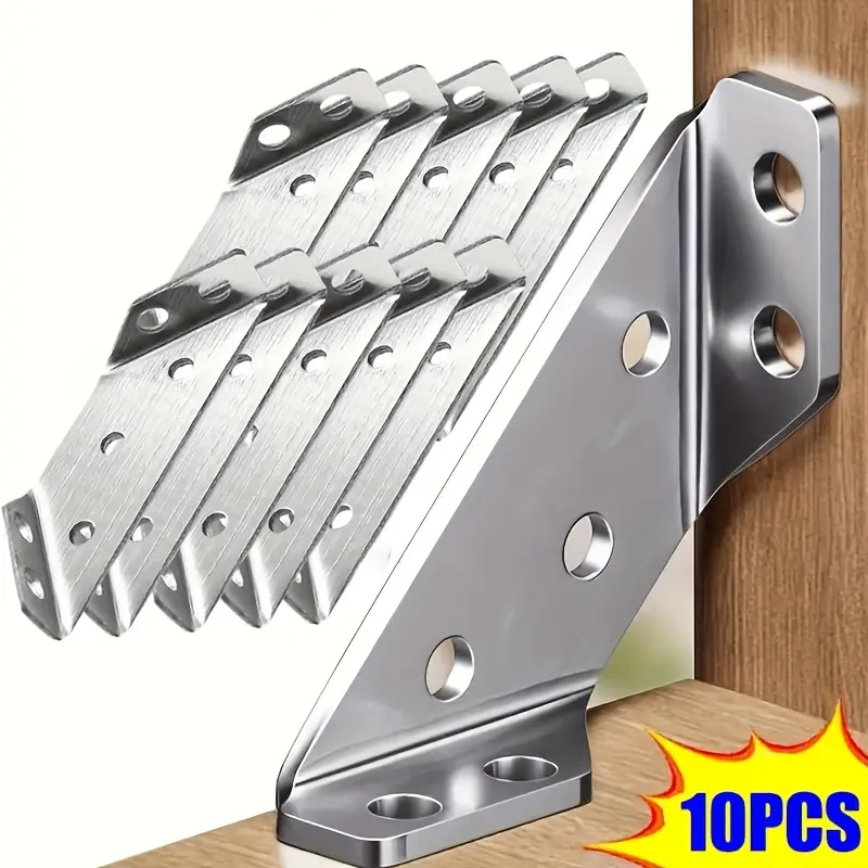 Summerwins 10pcs 304 Stainless Steel Durable L-Shaped Corner Brackets - Pre-Drilled Holes for Secure Fixing, Industrial Hardware Accessories for Cabinets Shelves, Home Use