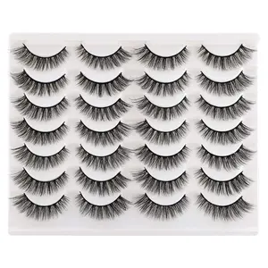 False Eyelashes Wispy Natural Cat Eye Lashes Faux Mink Lashes Fake Eyelashes Soft 3D Medium Length Light Volume 14 Pairs Pack