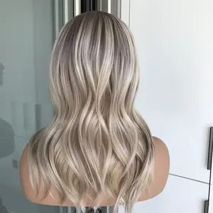 A09 by AISOM Pre Cut Bright Blonde with Brown T Part Glueless Ready to Wear Short Natural Wave 16 inches Synthetic Lace Wig Pre Plucked Natural Hairline