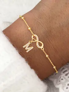 Elegant Stainless Steel Beaded Chain Bracelet for Women, Zirconia Initial Heart Infinity Symbol Pendant Casual Letter Design Jewelry, All Seasons Accessory, Heart Shaped Bracelet