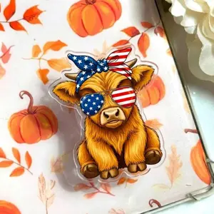 Patriotic Highland Cow Phone Grip: Americana Flag Cowgirl Griptok, Independence Day Gift