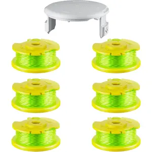 7 Pcs AC80RL3 Replacement Trimmer String Compatible for Ryobi One Plus+, 0.080" Diameter String Trimmer Refll and AC14HCA Cover Cap for 18v, 24v, and 40v Cordless Trimmers(6 Spools+1 Cap)