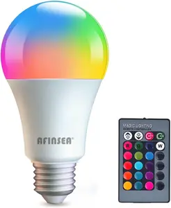 RGB Color Changing Light Bulbs,RGB LED Light Bulbs,9W Warm White 6500K,40W Equivalent,16 Color Multicolor A19 E27/E26 Dimmable Memory Function, for Home Decoration,Stage,Bar,Party