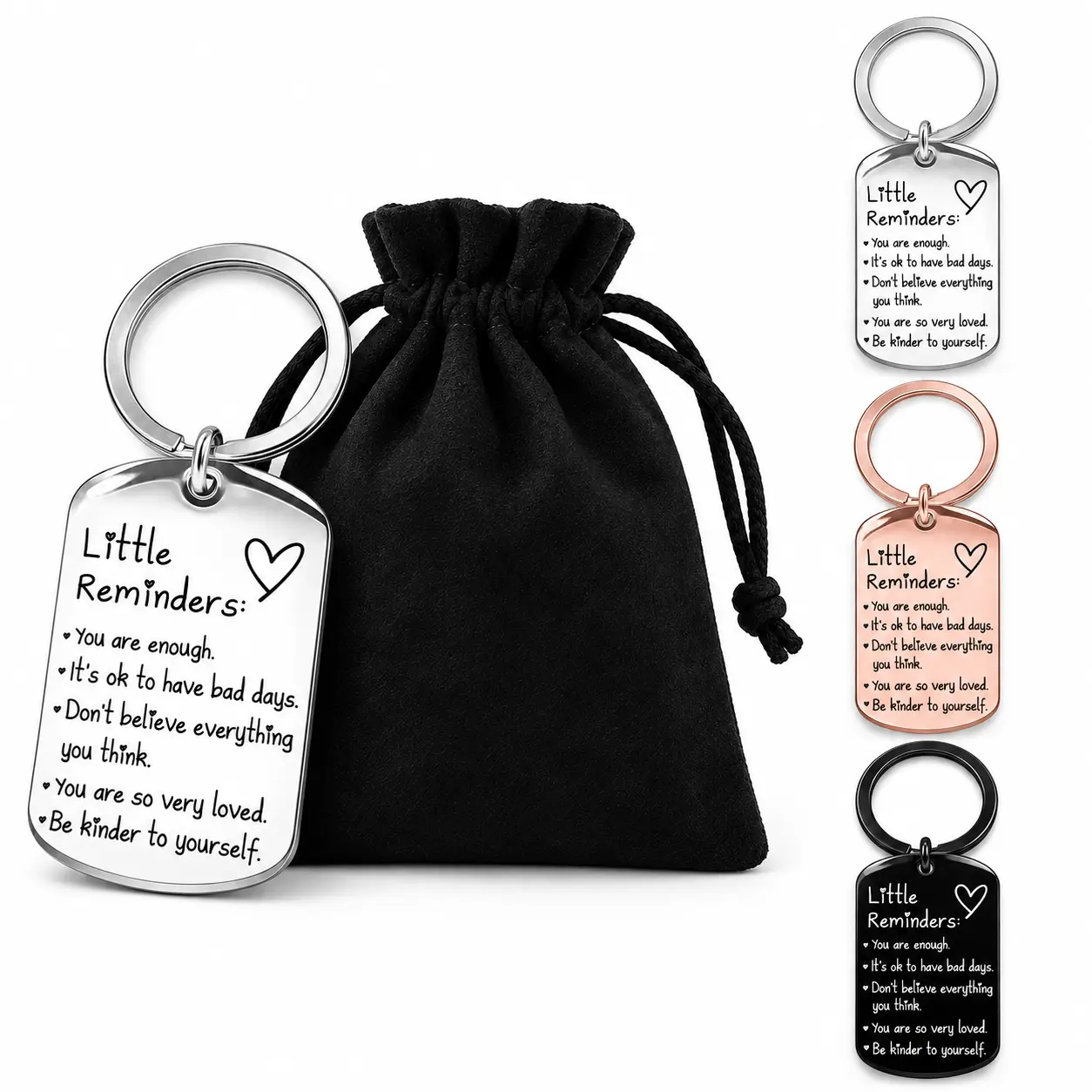 Stainless Steel Engraved "You Are Enough" Compact Keychain Accessory - (1/2/3Pcs) Unisex Daily Motivation Reminder with Gift Bag, GF Gift, Home & Festive Party Supplies Favor, Engraved Text