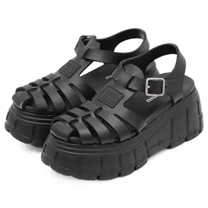 Pre-owned miu miu Rubber Small Leather Goods Fabric Platform Sandals