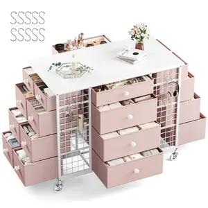 Closet Island with 24 Drawers,Wardrobe Armoire Bedroom Closet Drawer with Wheels & 40"* 23" Wide Wooden Top, White Drawer Dresser for Cloakroom,Dressing Room, Office and Cosmetic Room