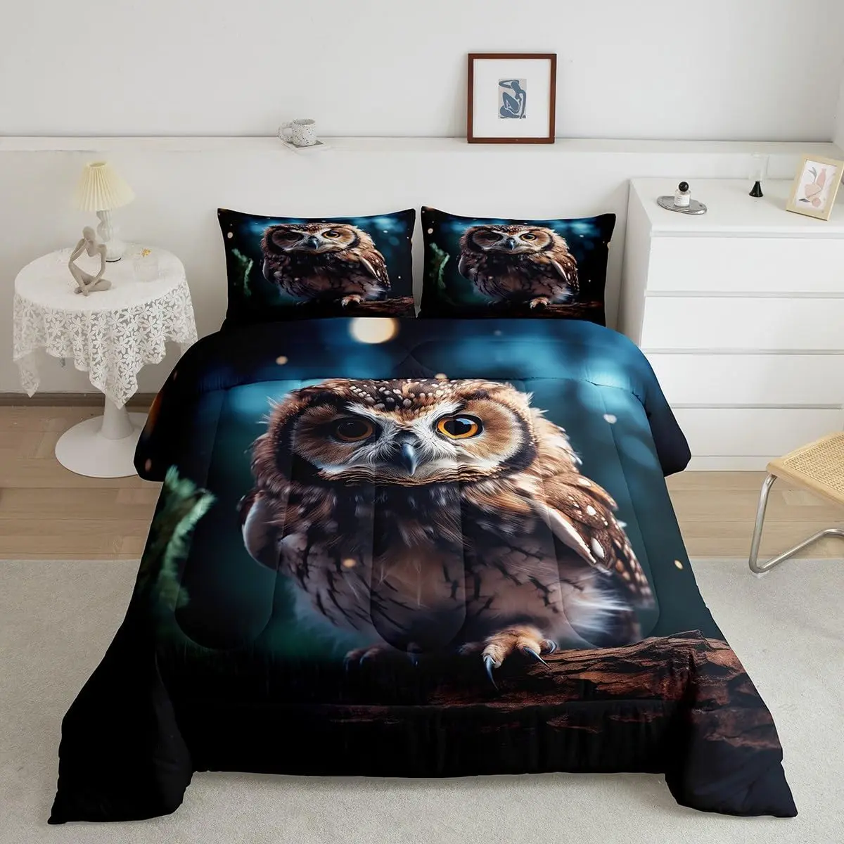 Owl Bedding Set,Owl Animal Comforter Cartoon Owl Comforter Set Bird Duvet Set