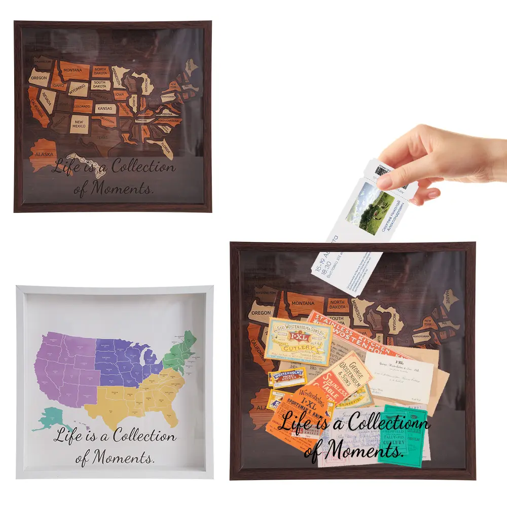 FRAMENOW Classic Photo Frame - 1×USA Travel Map Shadow Box Frame, 50 States Travel Tracker with 50×State Pieces, RV Travelers Wall Decor, Anniversary Gift for Home Decor