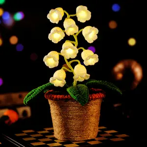 Handmade Crocheted  Lily of the Valley LED Lamp, Christmas Decoration, with Heartfelt Blessing Card,Heartfelt Valentine's Day Gift, Mother's Day Gift, Handmade Floral Lamp, Bedside Night Light, Warm-light home desk decor, Thanksgiving gift