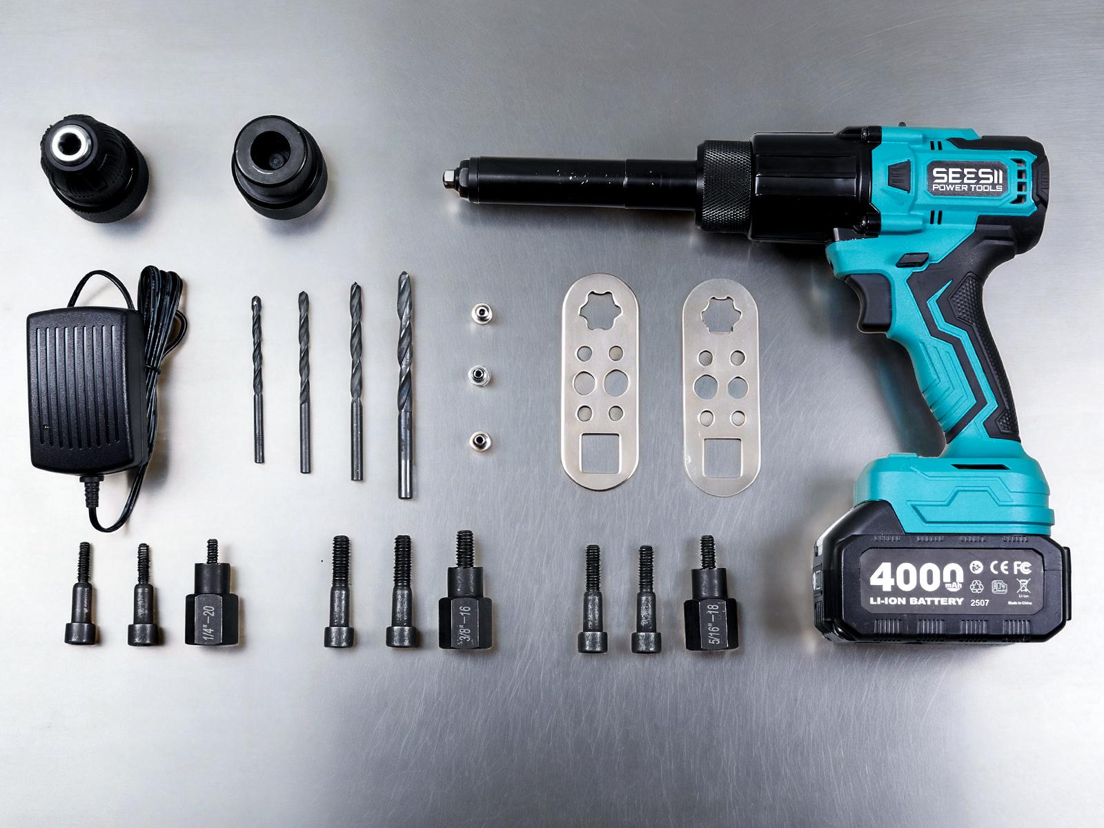 2-in-1 Cordless Electric Rivet/Nut Gun Tool for Nutsert(10-24" & 1/4" & 5/16" & 3/8"),Rivets(1/8'', 5/32'', 3/16"), Portable Battery Powered Pop Rivet/Nut Gun, Auto/Manual Rivet, Two Memory Modes