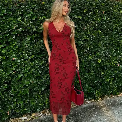 plt red floral dress Squasht Petal Sleeve Dress in Scarlet Red Ditsy Floral Print XS