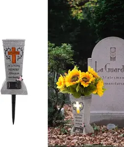 Cemetery Vase with Solar Cross LED, s for Grave, Headstones Vases for Fresh/Artificial Flowers, Memorial Gifts