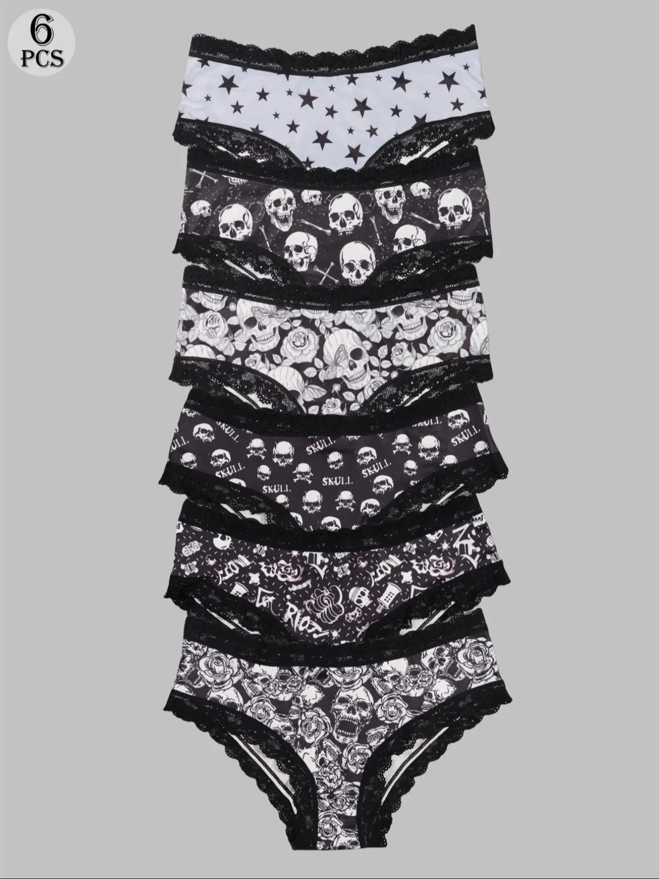 Morvia Sexy Gothic Contrast Lace Hipster Panties, All Over Print Comfy ...