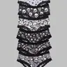 Morvia Sexy Cute Gothic Halloween Contrast Lace Hipster Panties, Allover Print Comfy Intimates Briefs Panties, Women's Underwear & Lingerie