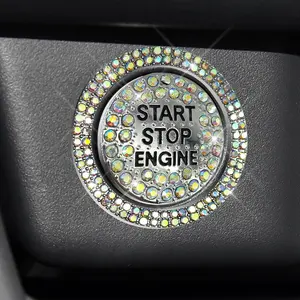 Bling  Push Start Button Covers, Sparkling Rhinestone  Knob Cover,  Engine Start Buttons Ring Cover, -button   Cover Sticker,  Accessory for Women (Colorful)