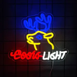 Deer Head Coors Light Neon Signs for Wall Decor Neon Lights for Bedroom Led Signs Suitable for Man Cave Bar Pub Christmas Birthday Party Gift