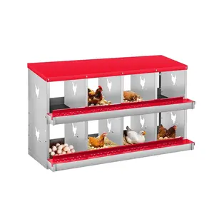 Garvee Durable Metal Chicken Nesting Box with 8 Compartments, Wall Mountable, Roll Away Design for Easy Egg Collection, Vibrant Orange Red, No Legs Included