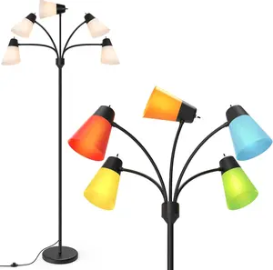 LED Floor Lamp, Medusa Multi Head Modern Tall, Rustic Adjustable Reading Standing Light for Living/Kids Room, Bedroom, Black