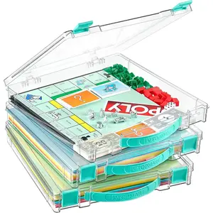 3 Pack Board Game Storage with Handle and Snap-Tight Latch Lid, Craft Organizer Box Fit 12" x 12" Papers, Stackable Clear Storage Box for Art Supply Storage, Paper Storage, Puzzle Storage