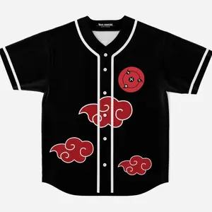 Sharingan Anime Inspired Baseball Jersey – Ninja Eye Graphic Shirt, Japanese Streetwear Style, Button-Up Athletic Jersey, Unisex Oversized Fit, Casual Fan Apparel