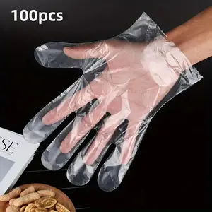 Disposable Food Grade Gloves, 100pcs Clear Plastic Gloves, Multipurpose Disposable Gloves for Food Preparation, Kitchen Accessories, Safety