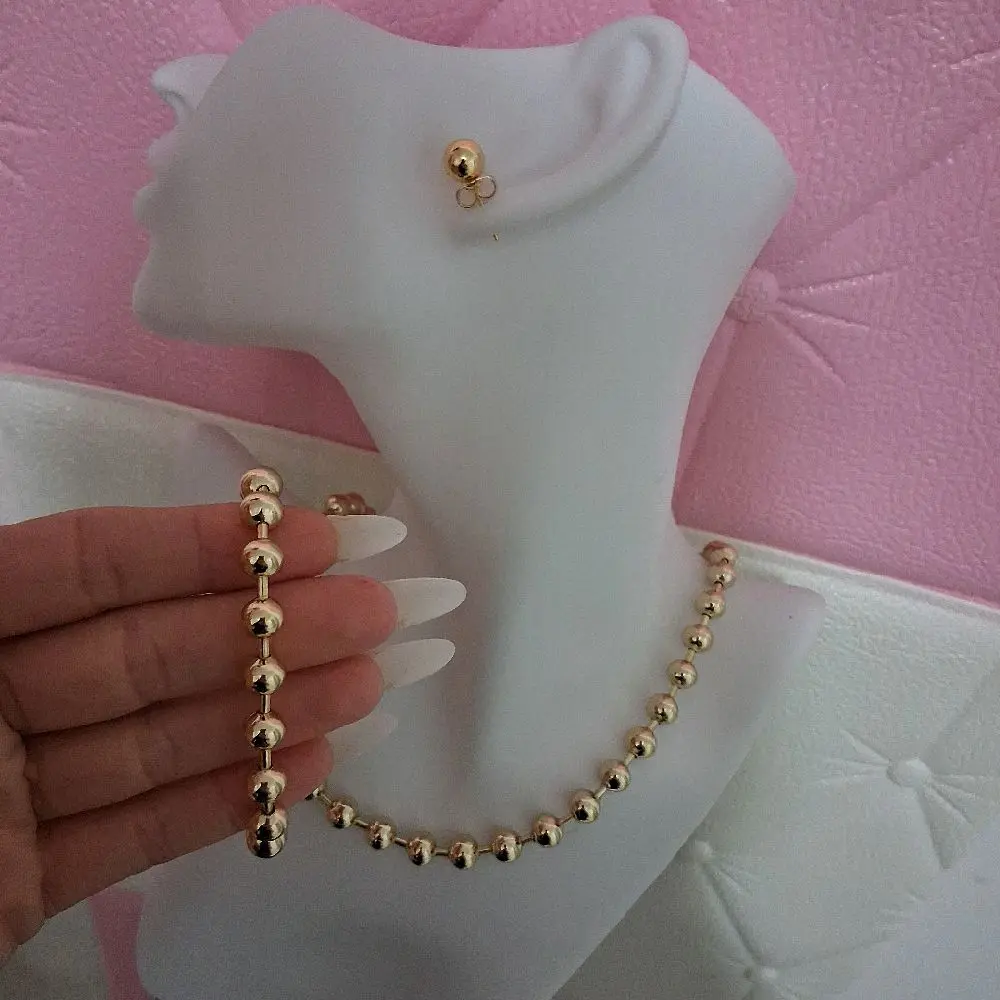 Adjustable ball bead necklace ,braceled &Earrings set ,14 k gold plated