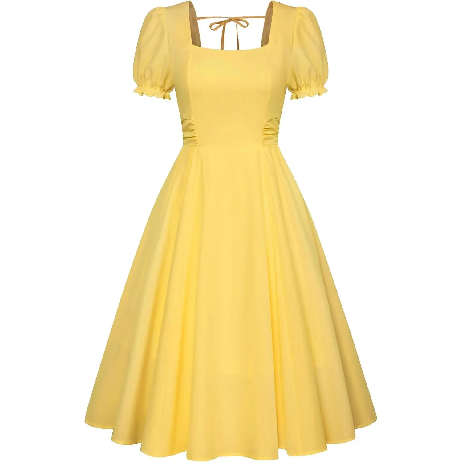 Women's Vintage Midi Cottagecore Cocktail Dresses | Women's Vintage Cottage Core Dress,A-line,Midi,Square Neck,Homecoming Dress,Wedding Guest Dress,Sun Dress