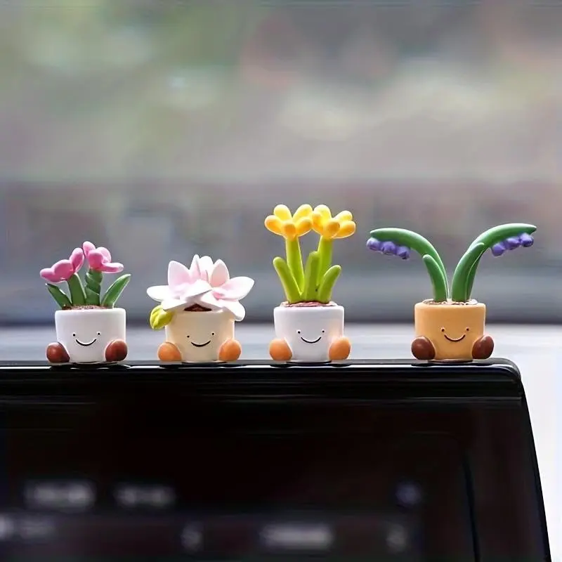 4 Cute Car Accessories, Potted Flower Car Decoration, Car Ornaments, Mini Dashboard Decoration, Showcasing Luxury Feel, Dashboard Accessories, Interior Accessories