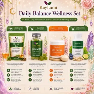 Kaylumi 4-Piece Daily Balance Wellness Complete Set - Dietary Supplement Bundle with Tea, Gummies, Capsules, Cream
