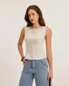 Apricot Boat Neck Button Vest