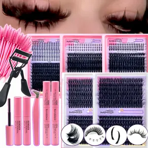 1310Pcs High Capacity Lashes Kit 5 Trays D Curl Evil Look Fluffy Lash Clusters Eyelash Extension Gift Kit Multiple Styles Mixed Length Eyelash Curler Set Spike Lashes With 2 Lash Bond&Seal 2 Lash Removers 1Tweezers 1 Lash Curl,DIY Tea Eyelash Extension