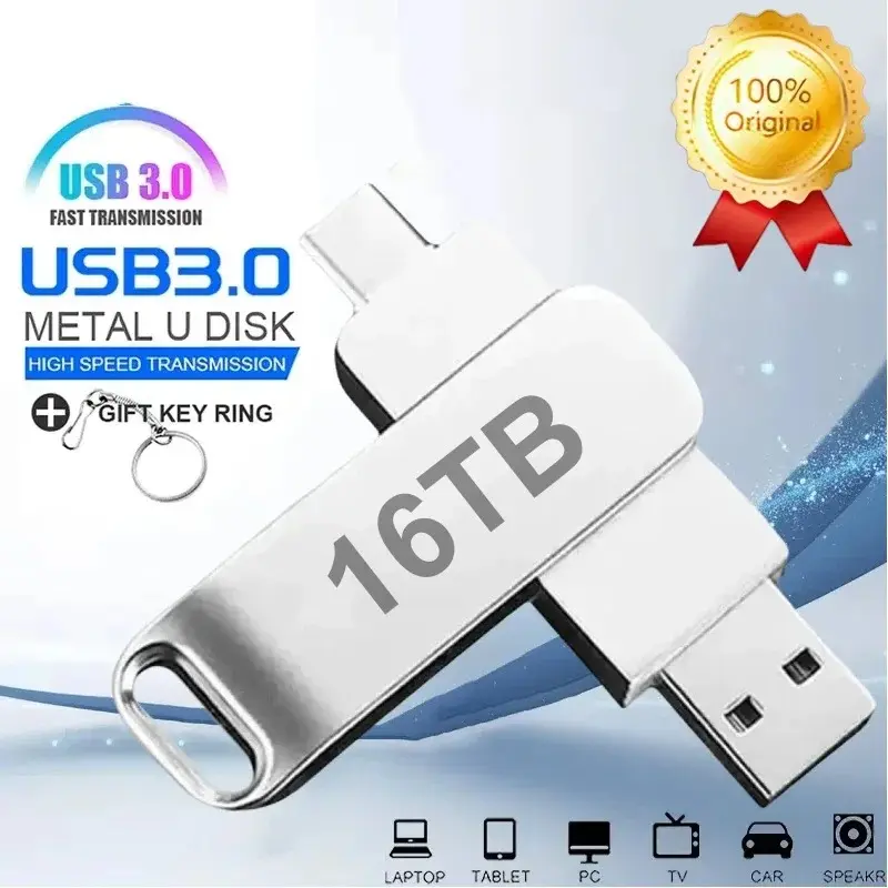USB3.0 USB Flash Drive  1TB 2TB 16TB OTG Pen Drive High Speed Type-C Flash Disk Real Capacity Metal Pendrive For Phone Computer