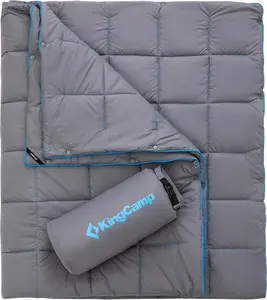 Ultralight Packable Down Alternative Camping Blanket - Weatherproof, Warm, Wearable Quilt with Snap Buttons for Outdoor Hiking, Travel (69" x 53", Charcoal)
