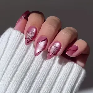 Elegant Butterfly Knot Cat Eye Press on Nails, Glittering Fake Nails, 24 Pieces Removable Design for Trendy Manicure, Stylish Nails for Every Occasion, Rhinestone Embellished Bow Decorated