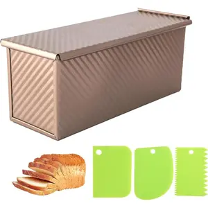 2.2 Pound Loaf Pan, 13 * 5inch Non-Stick Rectangular Pullman Loaf Pan with Lid, Long Yeast Loaf Pan Suitable for Homemade, Deep Loaf Pan with Dough Scraper and Cutter