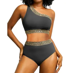 Tempt Me Women Black High Waisted Bikini Set - One Shoulder Two Piece Swimsuits Full Coverage Bathing Suits Swimwear  SwimWeek  summervibes