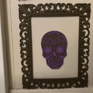 Vintage Ornate Frame Wall Art – Hand Painted Gothic Skull Decor